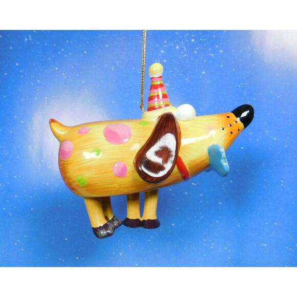 Dog Christmas Ornament Hanging Ceramic Hound Moving Legs Novelty Chunky Animal - Picture 1 of 7